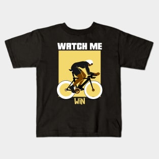 Watch Me Win Brown Skin Black Boy Joy Man Male Cycle Cyclist Bike Rider Athlete Sports Afro Kwanzaa Gift Design Kids T-Shirt